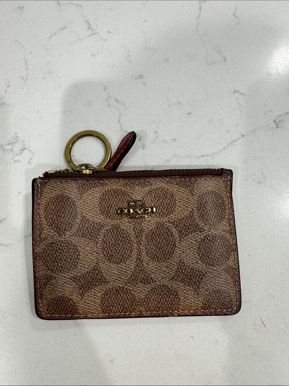 Coach Brown Signature Zip Card Case with Keyring